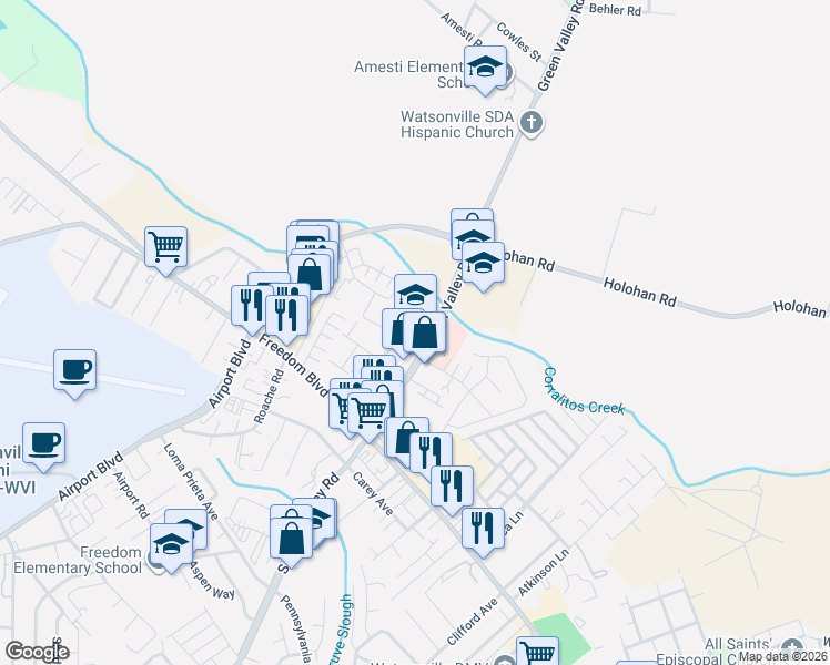 map of restaurants, bars, coffee shops, grocery stores, and more near 140 Hi Grade Lane in Freedom