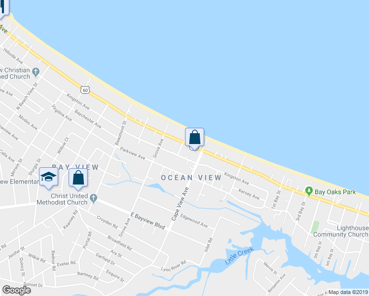 map of restaurants, bars, coffee shops, grocery stores, and more near 1838 East Ocean View Avenue in Norfolk