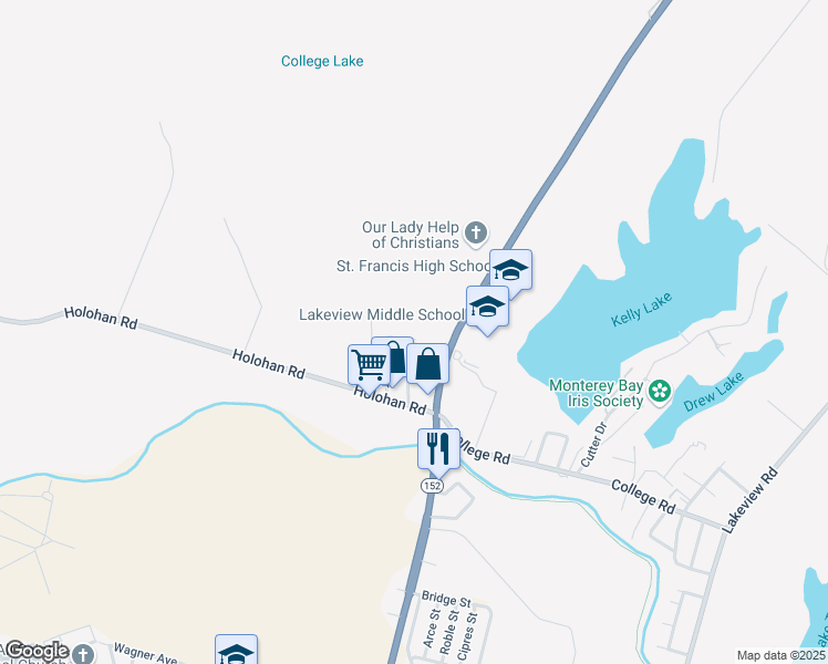 map of restaurants, bars, coffee shops, grocery stores, and more near 151 Laken Court in Watsonville