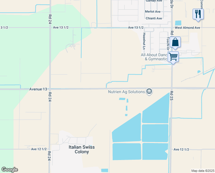 map of restaurants, bars, coffee shops, grocery stores, and more near 24479 Avenue 13 in Madera