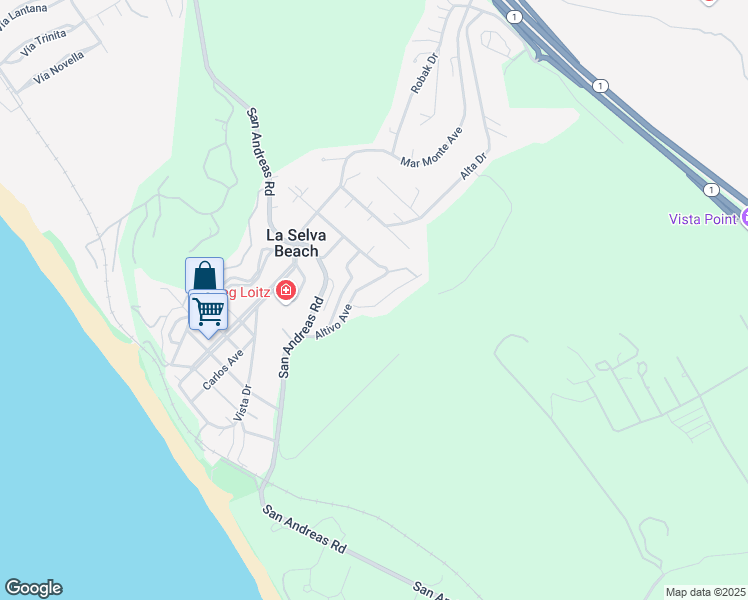 map of restaurants, bars, coffee shops, grocery stores, and more near Elena Drive in La Selva Beach