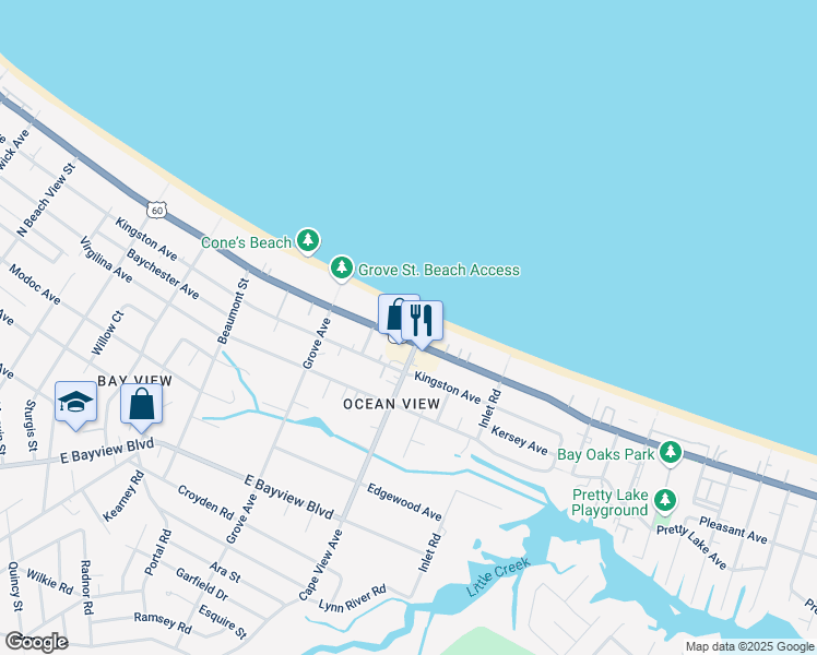 map of restaurants, bars, coffee shops, grocery stores, and more near 1870 East Ocean View Avenue in Norfolk
