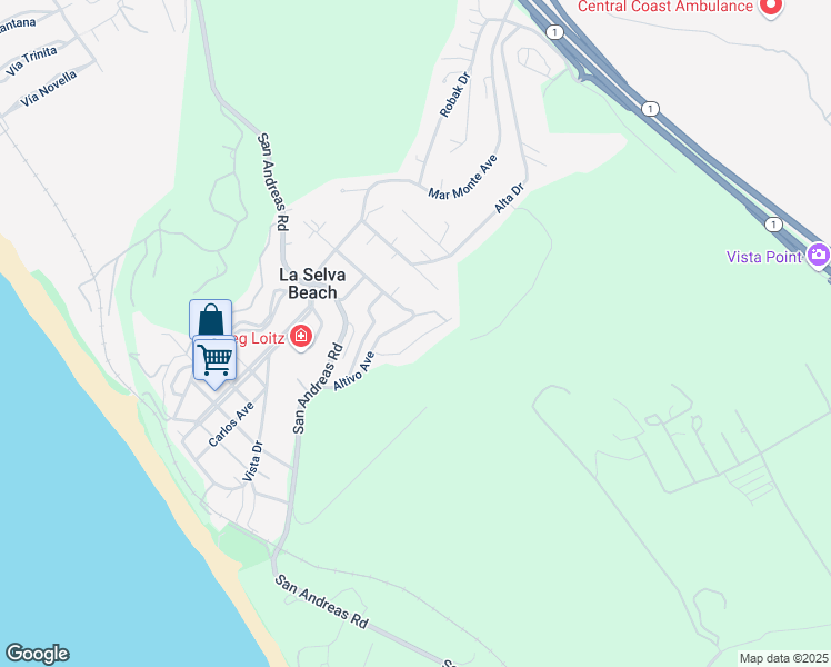 map of restaurants, bars, coffee shops, grocery stores, and more near 33 Elena Drive in La Selva Beach