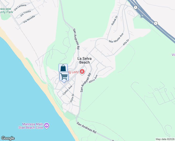 map of restaurants, bars, coffee shops, grocery stores, and more near 15 Palma Avenue in La Selva Beach