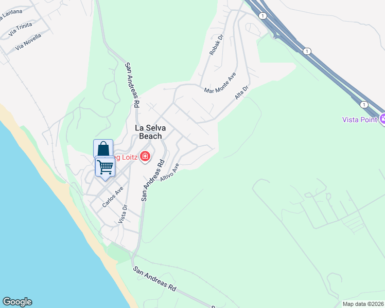 map of restaurants, bars, coffee shops, grocery stores, and more near 222 Altivo Avenue in La Selva Beach