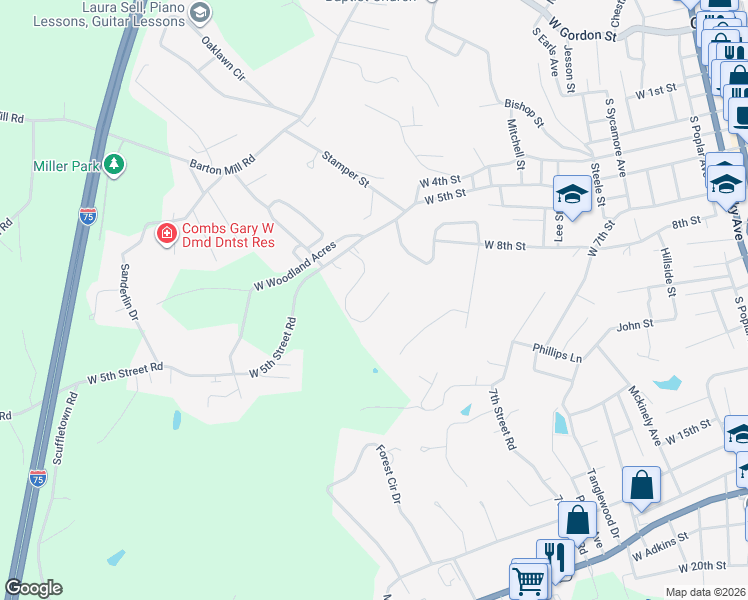 map of restaurants, bars, coffee shops, grocery stores, and more near 301 Valley View Drive in Corbin