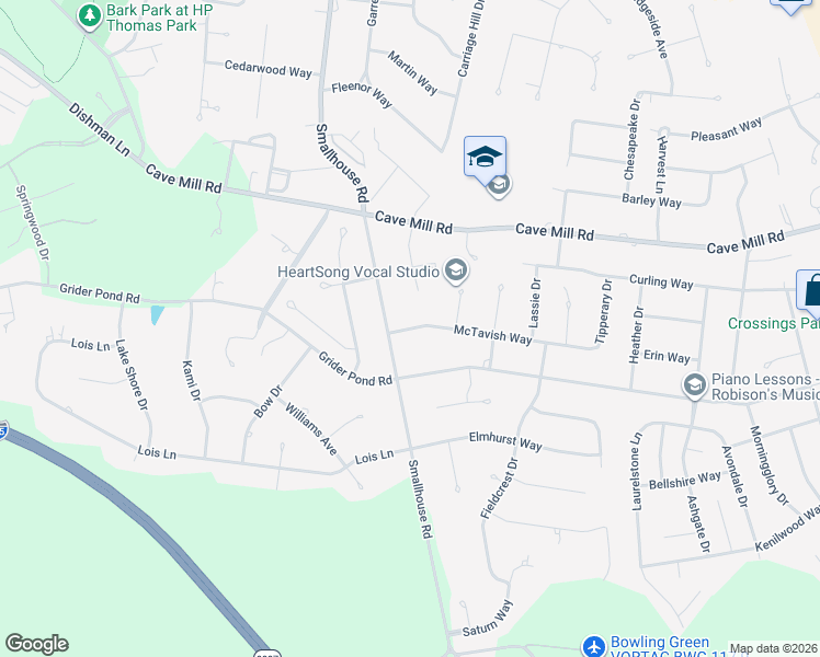 map of restaurants, bars, coffee shops, grocery stores, and more near 1321 McTavish Way in Bowling Green