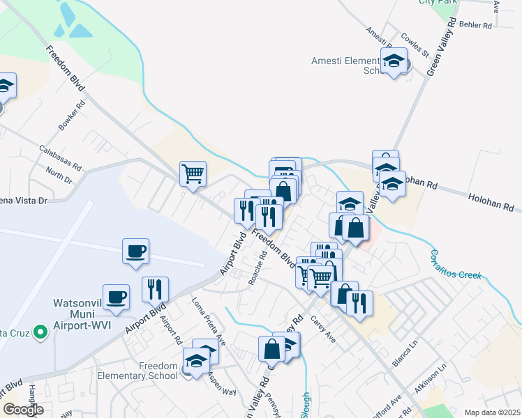 map of restaurants, bars, coffee shops, grocery stores, and more near 99 Airport Boulevard in Freedom