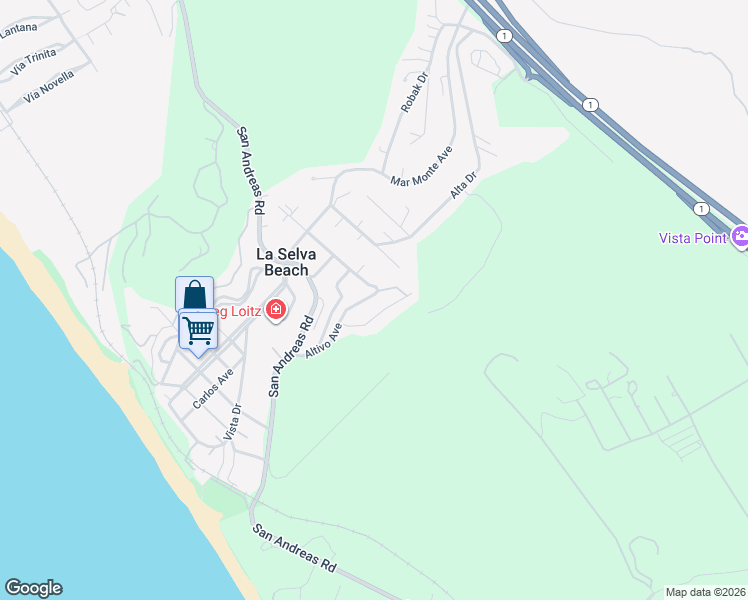 map of restaurants, bars, coffee shops, grocery stores, and more near 222 Altivo Avenue in La Selva Beach