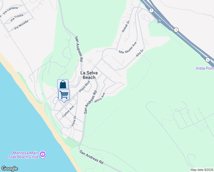 map of restaurants, bars, coffee shops, grocery stores, and more near 26 Loma Avenue in La Selva Beach