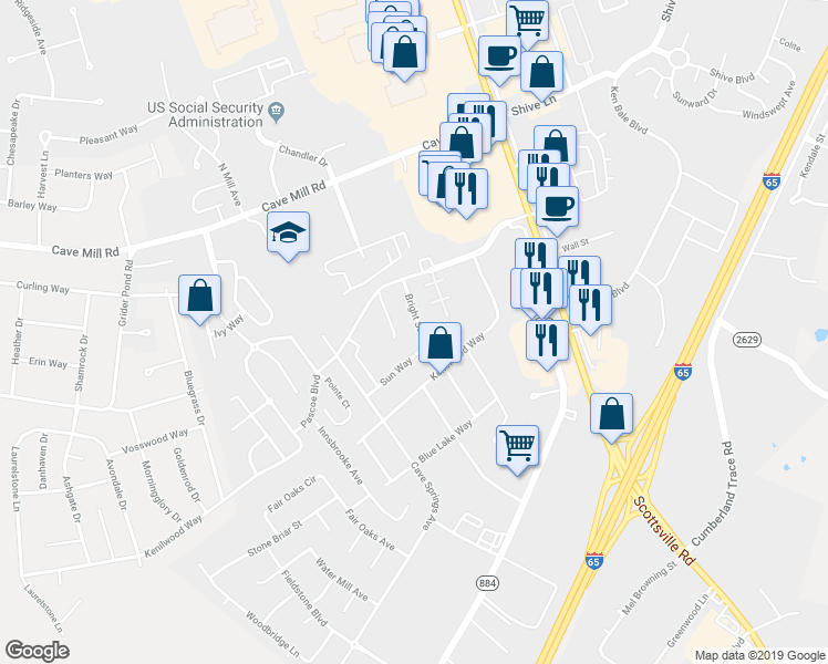 map of restaurants, bars, coffee shops, grocery stores, and more near 376 Pascoe Boulevard in Bowling Green