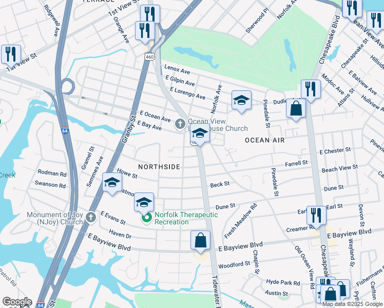 map of restaurants, bars, coffee shops, grocery stores, and more near 316 Twilley Street in Norfolk