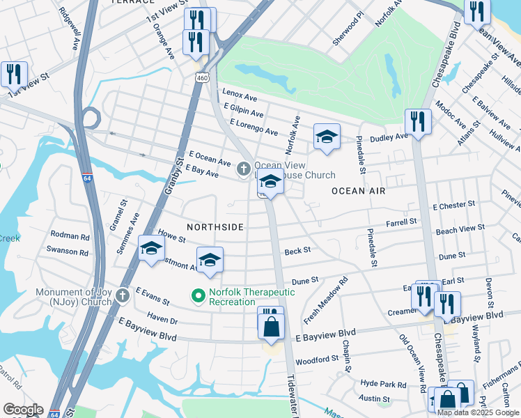 map of restaurants, bars, coffee shops, grocery stores, and more near 316 Twilley Street in Norfolk