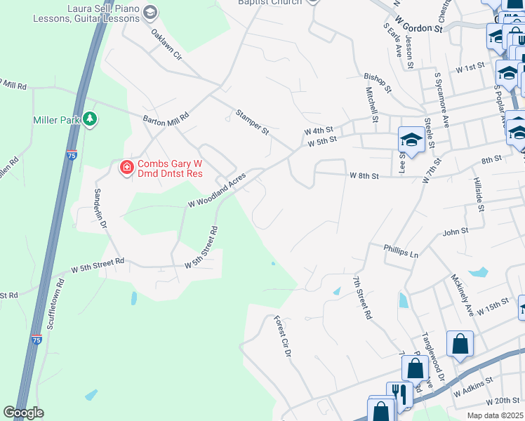 map of restaurants, bars, coffee shops, grocery stores, and more near 101 Valley View Drive in Corbin