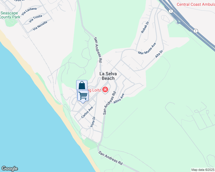 map of restaurants, bars, coffee shops, grocery stores, and more near 19 Playa Boulevard in Watsonville