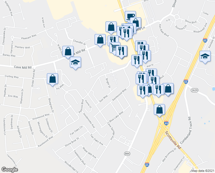 map of restaurants, bars, coffee shops, grocery stores, and more near 376 Pascoe Boulevard in Bowling Green
