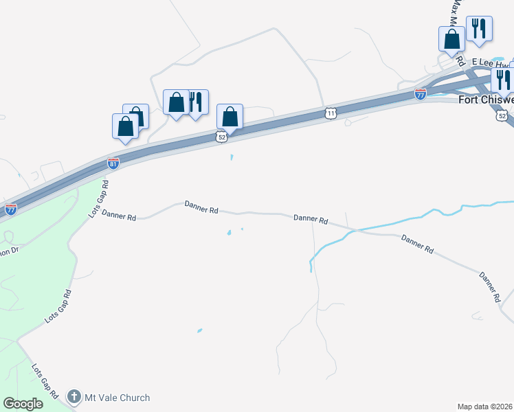map of restaurants, bars, coffee shops, grocery stores, and more near 390 Danner Road in Fort Chiswell