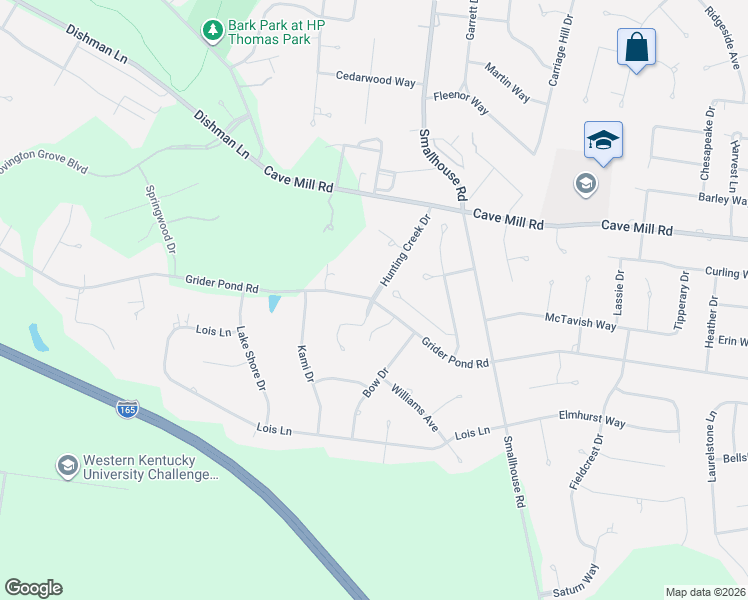map of restaurants, bars, coffee shops, grocery stores, and more near 1201 Grider Pond Road in Bowling Green