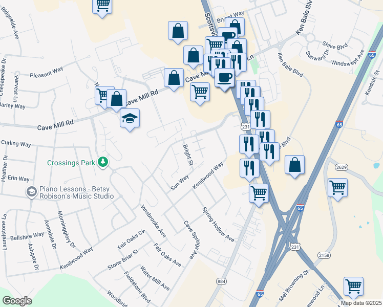 map of restaurants, bars, coffee shops, grocery stores, and more near 360 Pascoe Boulevard in Bowling Green