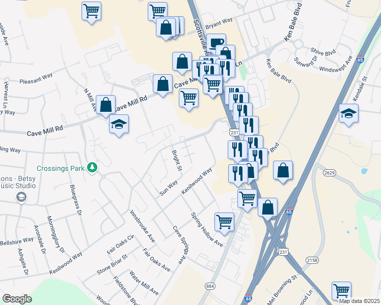 map of restaurants, bars, coffee shops, grocery stores, and more near 360 Pascoe Boulevard in Bowling Green