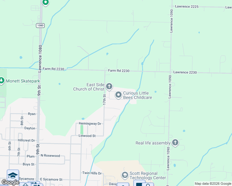 map of restaurants, bars, coffee shops, grocery stores, and more near 8900 Brookside Circle in Monett