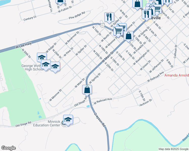 map of restaurants, bars, coffee shops, grocery stores, and more near 175 South 24th Street in Wytheville