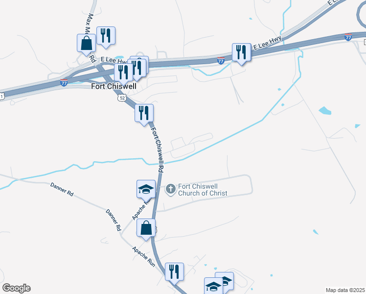 map of restaurants, bars, coffee shops, grocery stores, and more near 312 Fort Chiswell Road in Max Meadows