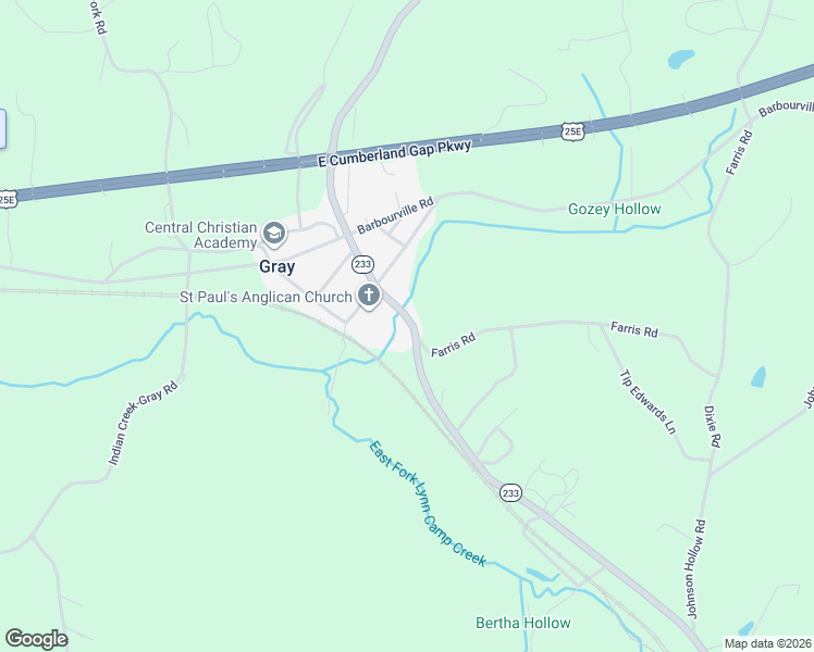 map of restaurants, bars, coffee shops, grocery stores, and more near 428 State Highway 233 in Gray