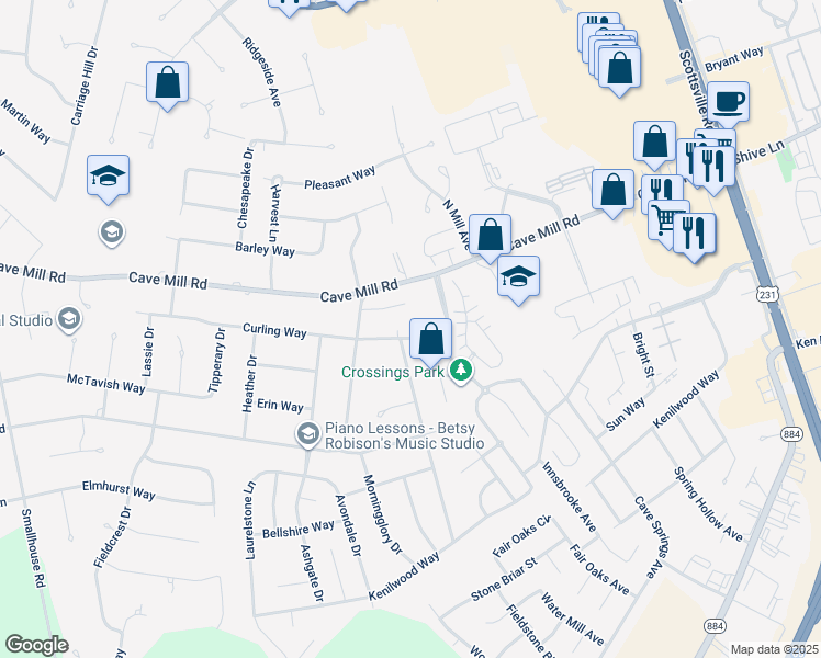 map of restaurants, bars, coffee shops, grocery stores, and more near 2412 Bluegrass Drive in Bowling Green