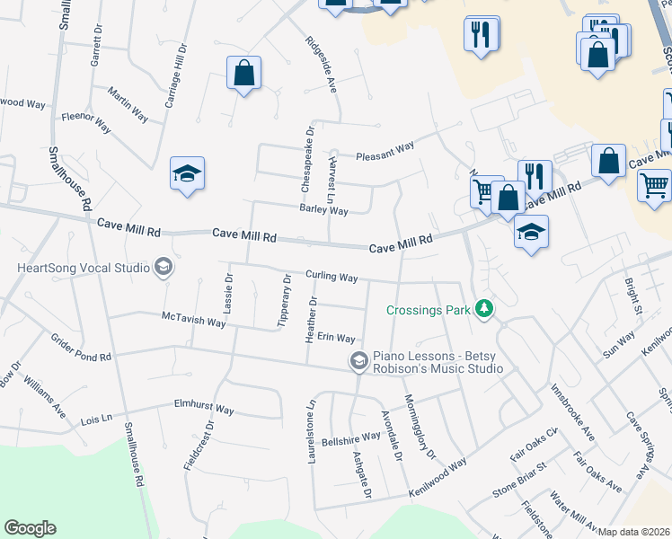map of restaurants, bars, coffee shops, grocery stores, and more near 1729 Curling Way in Bowling Green