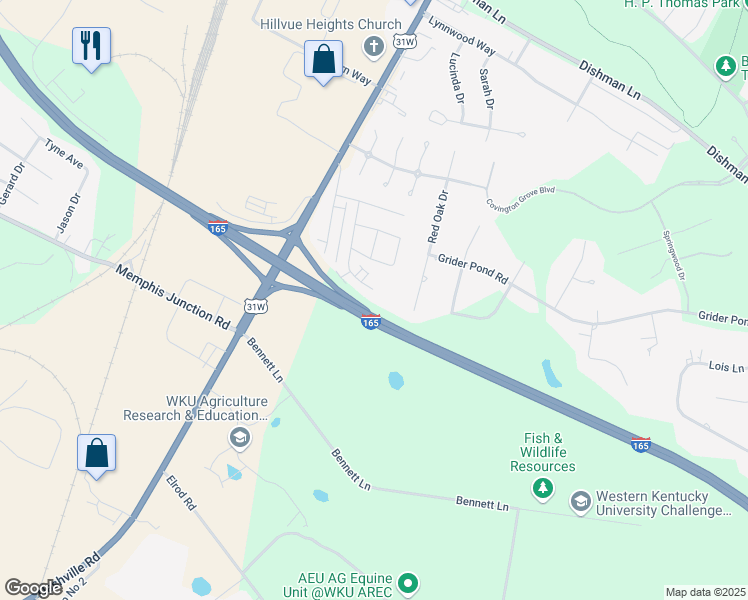 map of restaurants, bars, coffee shops, grocery stores, and more near 3950 Banyan Court in Bowling Green