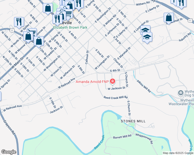 map of restaurants, bars, coffee shops, grocery stores, and more near 651 South 6th Street in Wytheville