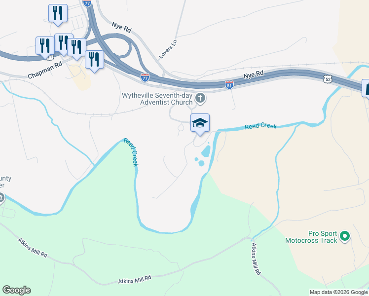 map of restaurants, bars, coffee shops, grocery stores, and more near Echo Valley Road in Wytheville