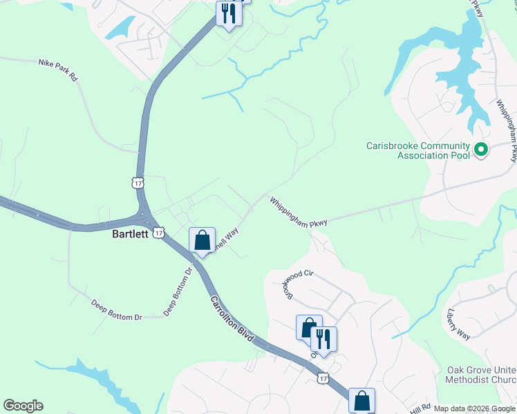 map of restaurants, bars, coffee shops, grocery stores, and more near 23074 Channell Way in Carrollton