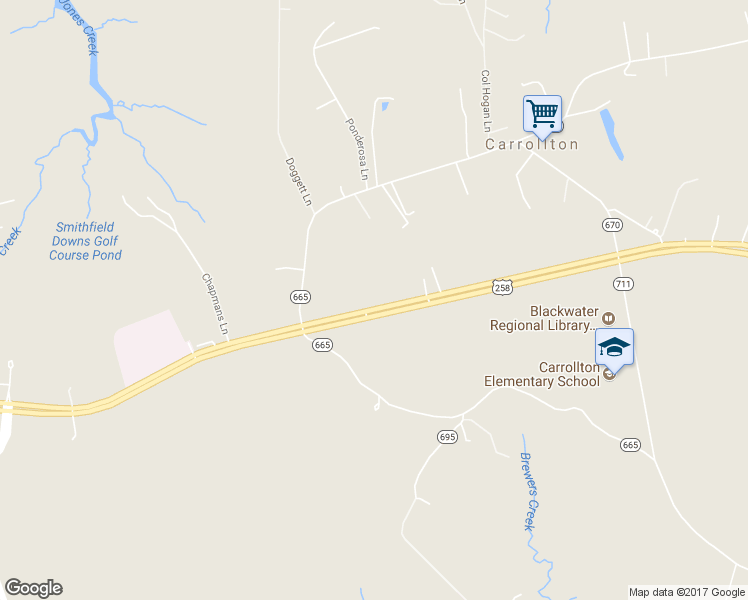 map of restaurants, bars, coffee shops, grocery stores, and more near 20497 Brewers Neck Boulevard in Carrollton