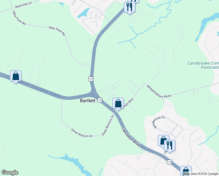 map of restaurants, bars, coffee shops, grocery stores, and more near 14331 Carrollton Boulevard in Carrollton