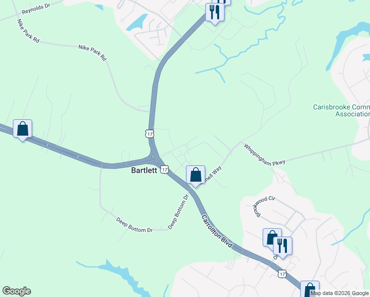 map of restaurants, bars, coffee shops, grocery stores, and more near 14331 Carrollton Boulevard in Carrollton