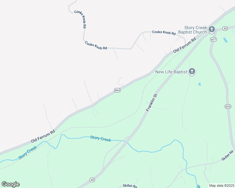 map of restaurants, bars, coffee shops, grocery stores, and more near 2720 Old Ferrum Road in Ferrum