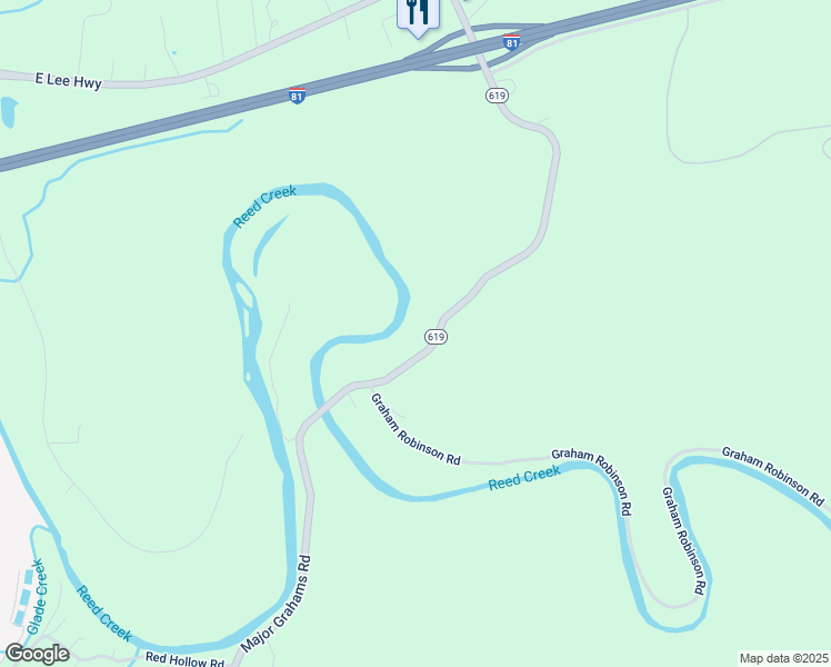 map of restaurants, bars, coffee shops, grocery stores, and more near 625 Major Grahams Road in Max Meadows