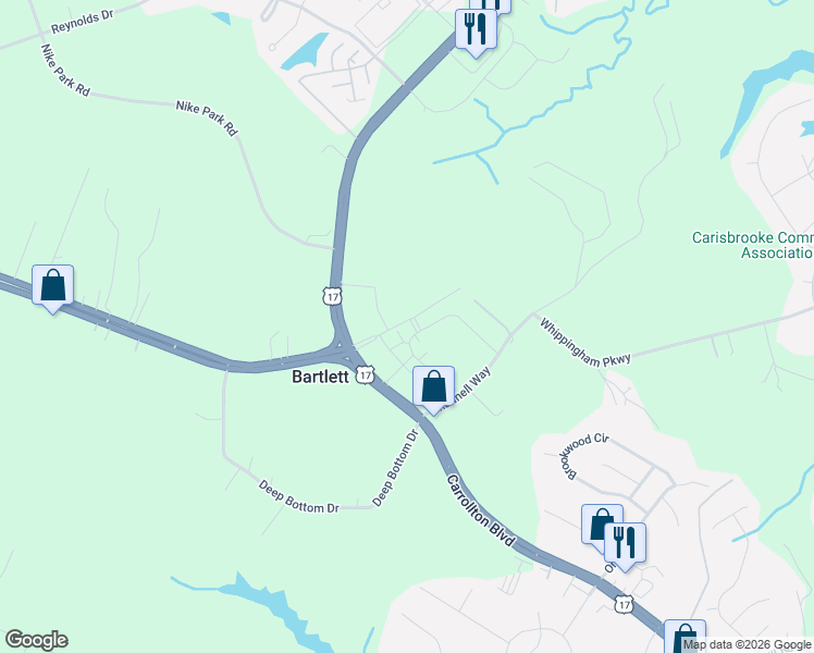 map of restaurants, bars, coffee shops, grocery stores, and more near 14331 Carrollton Boulevard in Carrollton