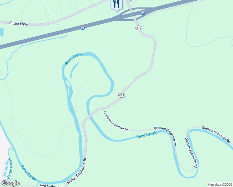map of restaurants, bars, coffee shops, grocery stores, and more near 625 Major Grahams Road in Max Meadows