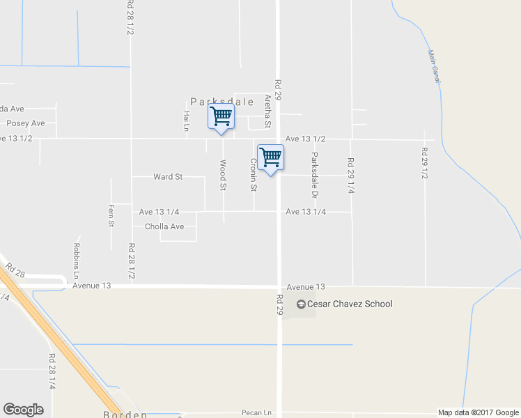 map of restaurants, bars, coffee shops, grocery stores, and more near 13324 Cronin Street in Madera