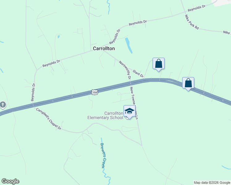 map of restaurants, bars, coffee shops, grocery stores, and more near 21188 U.S. 258 in Carrollton