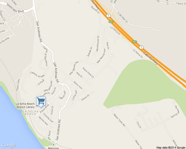 map of restaurants, bars, coffee shops, grocery stores, and more near 4 Aqua View Drive in La Selva Beach