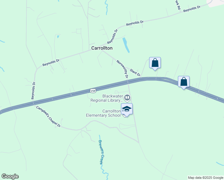 map of restaurants, bars, coffee shops, grocery stores, and more near 21188 U.S. 258 in Carrollton
