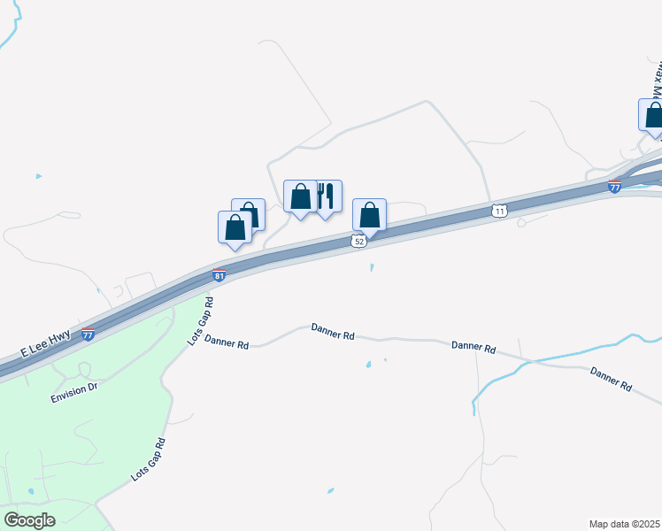 map of restaurants, bars, coffee shops, grocery stores, and more near 4075 Chapman Road in Max Meadows