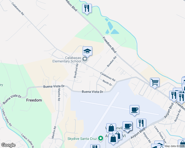 map of restaurants, bars, coffee shops, grocery stores, and more near 124 North Drive in Freedom