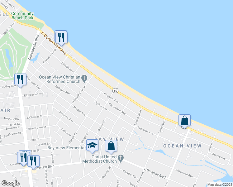 map of restaurants, bars, coffee shops, grocery stores, and more near 9641 Sturgis Street in Norfolk