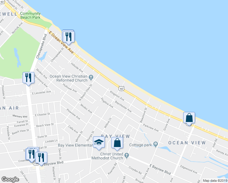 map of restaurants, bars, coffee shops, grocery stores, and more near in Norfolk