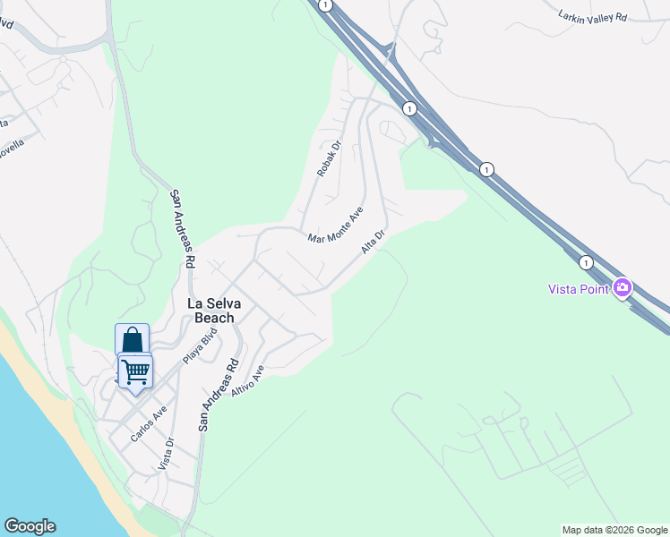 map of restaurants, bars, coffee shops, grocery stores, and more near 4 Aqua View Drive in La Selva Beach